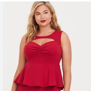 Torrid Women's Size 22 Red V Neck Sleeveless Retro Peplum Zip Up Pencil Dress